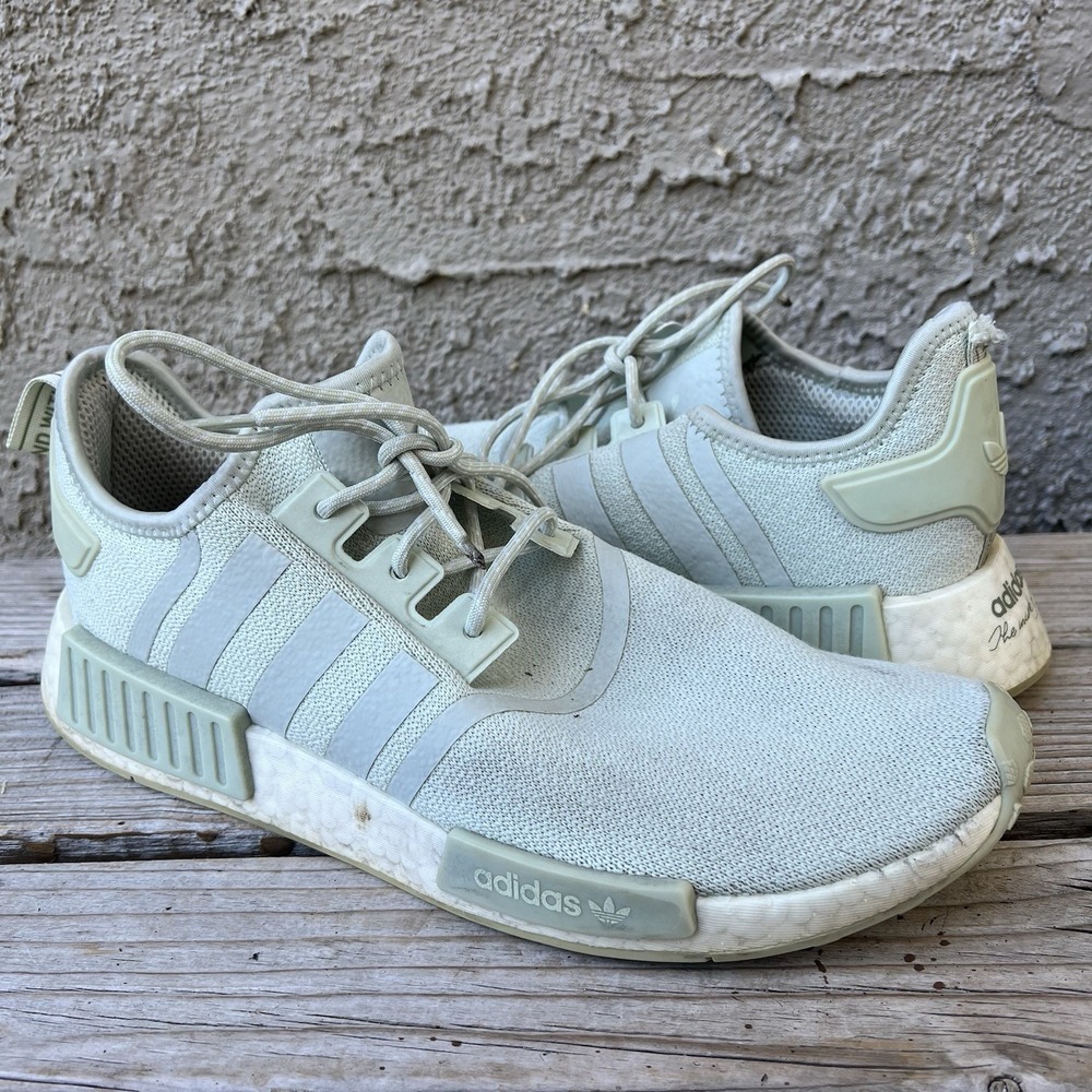 adidas Shoes Men Size 13 NMD R1 Boost Linen Green Low Top Lace-Up Sneakers